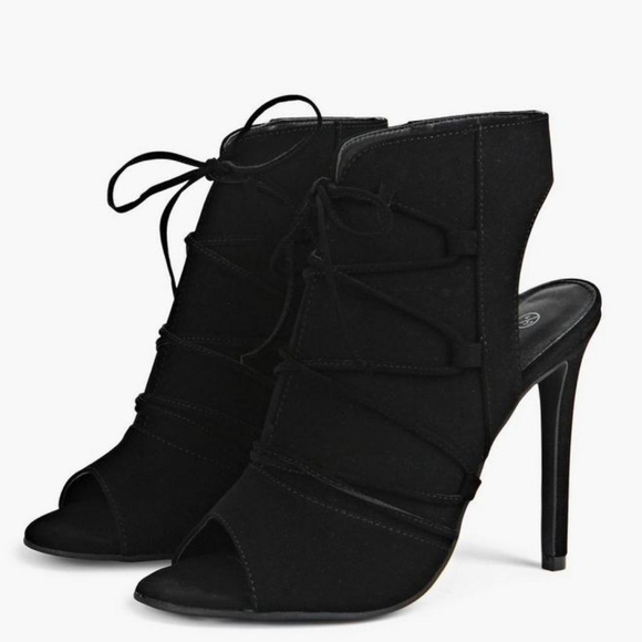 ASOS Estelle Tie Up Peep Toe Booties - Black Suede Sz: 7 - Picture 5 of 16